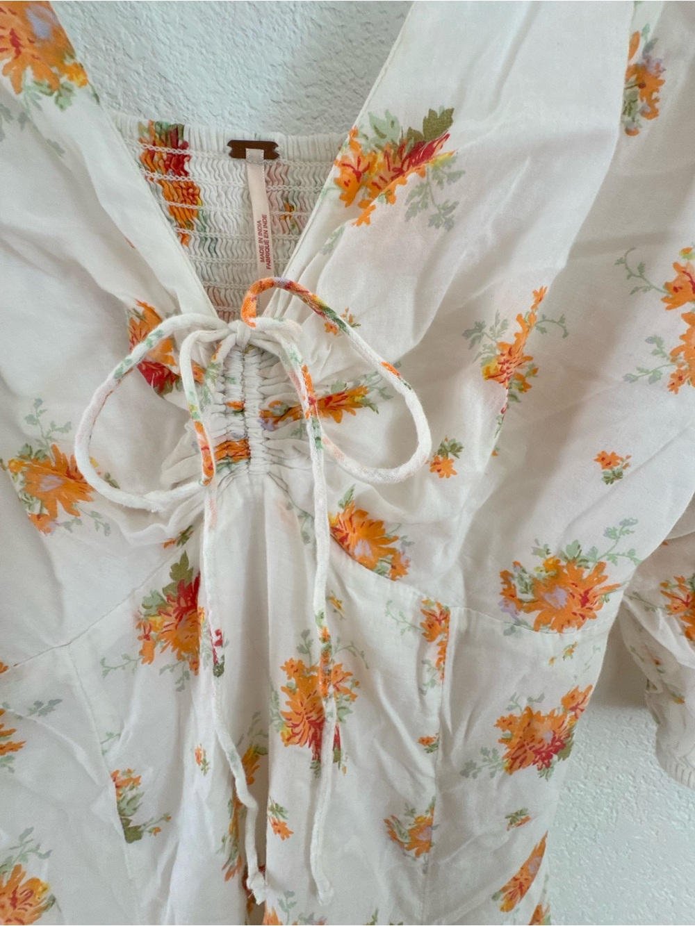 Free People Ivory Maxi Dress with Orange Floral Print - Picture 5 of 9